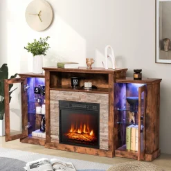 Tangkula Electric Fireplace TV Stand, Electric Fireplace Mantel with 16-Color Led Lights