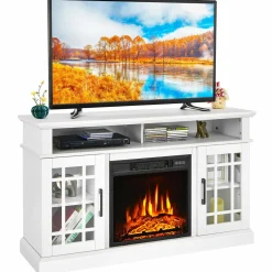 Tangkula Electric Fireplace TV Stand for TVs Up to 50 Inch, with 18 Inches 4777 BTU Fireplace Insert