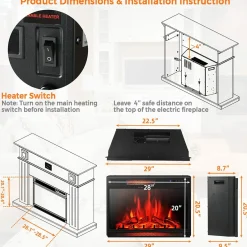 Tangkula Electric Fireplace Insert, Freestanding & Recessed Electric Fireplace Heater with Remote Control