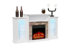Tangkula Electric Fireplace TV Stand, Electric Fireplace Mantel with 16-Color Led Lights