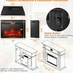 Tangkula Electric Fireplace Insert, Freestanding & Recessed Electric Fireplace Heater with Remote Control