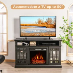 Tangkula Electric Fireplace TV Stand for TVs Up to 50 Inch, with 18 Inches 4777 BTU Fireplace Insert