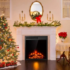 Tangkula Electric Fireplace Insert, Freestanding & Recessed Electric Fireplace Heater with Remote Control