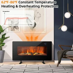 Tangkula Electric Fireplace, Freestanding & Wall-Mounted Electric Heater, 1400W Electric Fireplace with Timer
