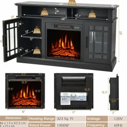 Tangkula Electric Fireplace TV Stand for TVs Up to 50 Inch, with 18 Inches 4777 BTU Fireplace Insert