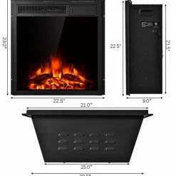 Tangkula Electric Fireplace Insert, Freestanding & Recessed Electric Fireplace Heater with Remote Control