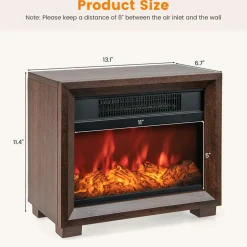 Tangkula Electric Fireplace Heater, 750W Mini Wooden Tabletop Fireplace with Realistic Flame