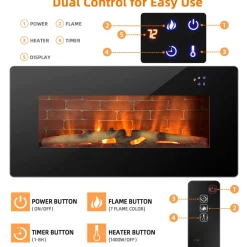 Tangkula Electric Fireplace, Freestanding & Wall-Mounted Electric Heater, 1400W Electric Fireplace with Timer