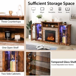 Tangkula Electric Fireplace TV Stand, Electric Fireplace Mantel with 16-Color Led Lights