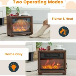Tangkula Electric Fireplace Heater, 750W Mini Wooden Tabletop Fireplace with Realistic Flame