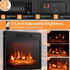 Tangkula Electric Fireplace TV Stand, Electric Fireplace Mantel with 16-Color Led Lights