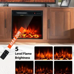 Tangkula Electric Fireplace TV Stand for TVs up to 65 Inch,with 18 Inch 1500W Faux Fireplace,Built-in Thermostat