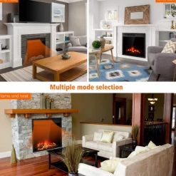 Tangkula Electric Fireplace Insert, Freestanding & Recessed Electric Fireplace Heater with Remote Control