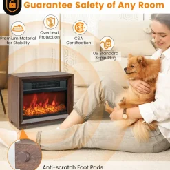 Tangkula Electric Fireplace Heater, 750W Mini Wooden Tabletop Fireplace with Realistic Flame