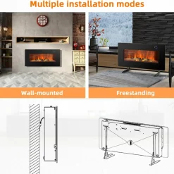 Tangkula Electric Fireplace, Freestanding & Wall-Mounted Electric Heater, 1400W Electric Fireplace with Timer