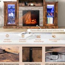 Tangkula Electric Fireplace TV Stand, Electric Fireplace Mantel with 16-Color Led Lights