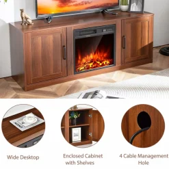 Tangkula Electric Fireplace TV Stand for TVs up to 65 Inch,with 18 Inch 1500W Faux Fireplace,Built-in Thermostat