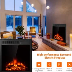 Tangkula Electric Fireplace Insert, Freestanding & Recessed Electric Fireplace Heater with Remote Control