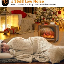 Tangkula Electric Fireplace Heater, 750W Mini Wooden Tabletop Fireplace with Realistic Flame