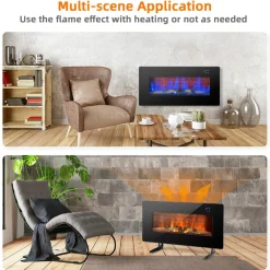 Tangkula Electric Fireplace, Freestanding & Wall-Mounted Electric Heater, 1400W Electric Fireplace with Timer