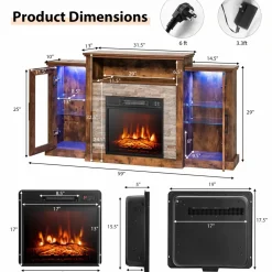 Tangkula Electric Fireplace TV Stand, Electric Fireplace Mantel with 16-Color Led Lights