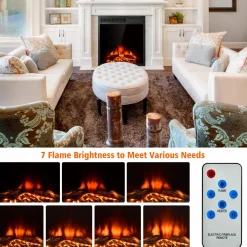 Tangkula Electric Fireplace Insert, Freestanding & Recessed Electric Fireplace Heater with Remote Control