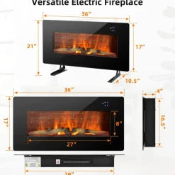 Tangkula Electric Fireplace, Freestanding & Wall-Mounted Electric Heater, 1400W Electric Fireplace with Timer