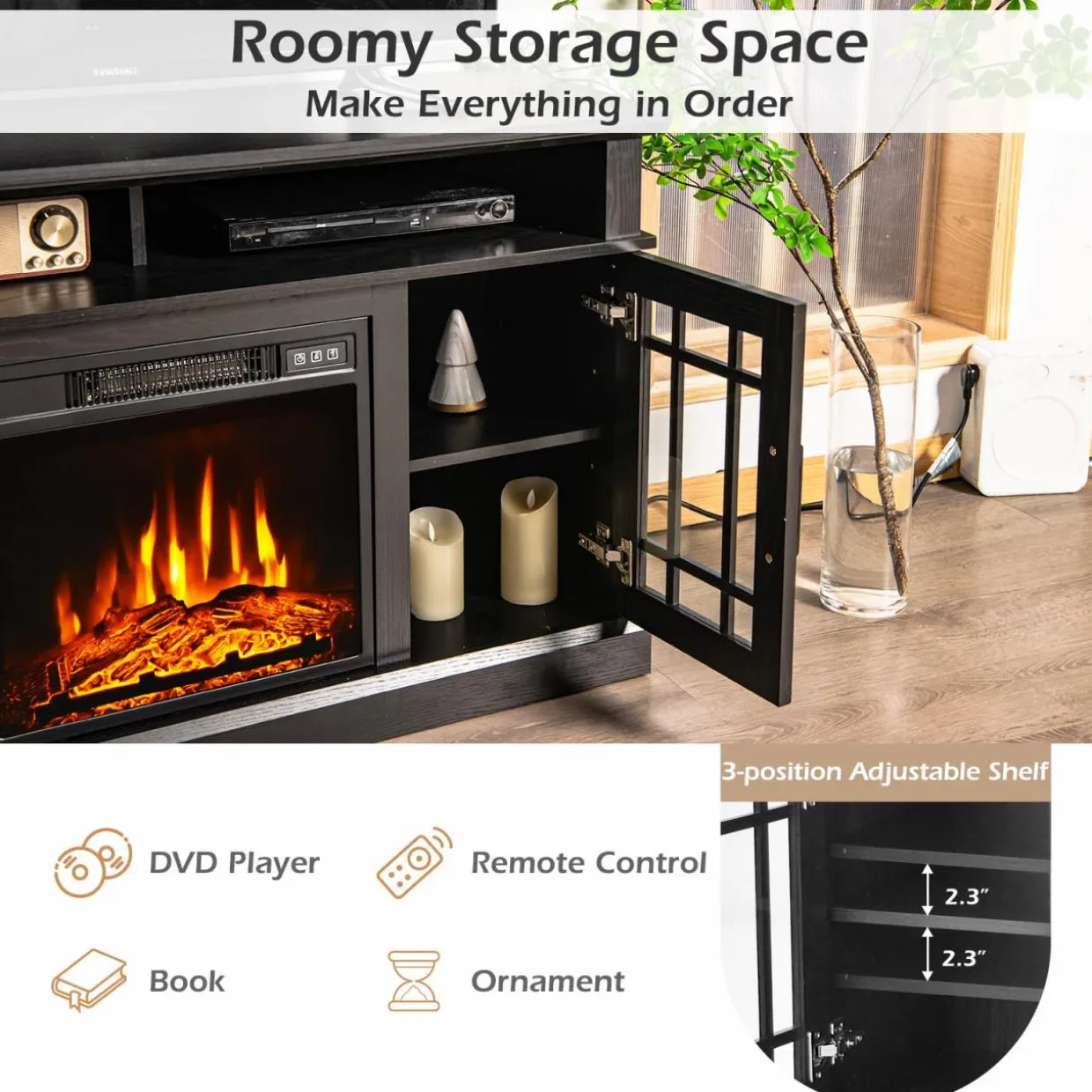 Tangkula Electric Fireplace TV Stand for TVs Up to 50 Inch, with 18 Inches 4777 BTU Fireplace Insert