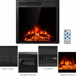 Tangkula Electric Fireplace Insert, Freestanding & Recessed Electric Fireplace Heater with Remote Control