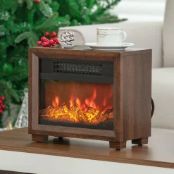 Tangkula Electric Fireplace Heater, 750W Mini Wooden Tabletop Fireplace with Realistic Flame