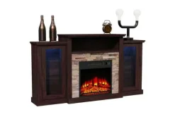 Tangkula Electric Fireplace TV Stand, Electric Fireplace Mantel with 16-Color Led Lights