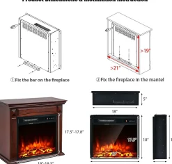 Tangkula Electric Fireplace Insert, Freestanding & Recessed Electric Fireplace Heater with Remote Control