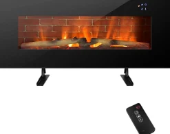 Tangkula Electric Fireplace, Freestanding & Wall-Mounted Electric Heater, 1400W Electric Fireplace with Timer