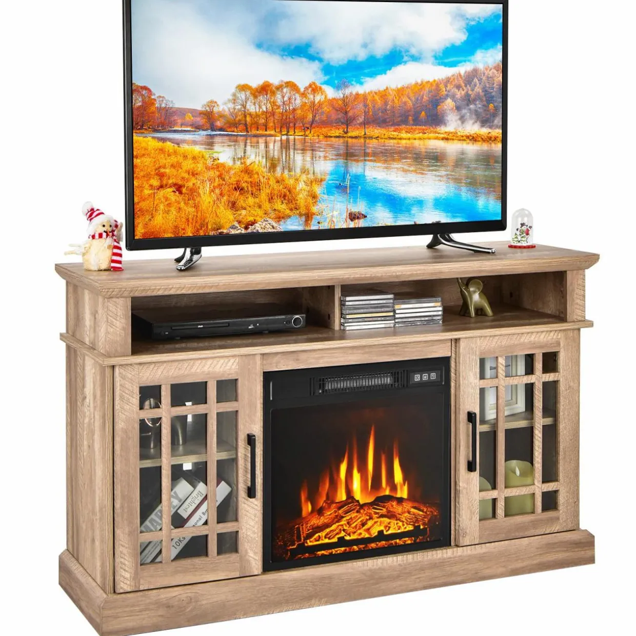 Tangkula Electric Fireplace TV Stand for TVs Up to 50 Inch, with 18 Inches 4777 BTU Fireplace Insert