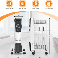TANGKULA Electric Oil Heater, 1500W Oil Filled Radiator Heater w/ Tip-over and Overheating Protection