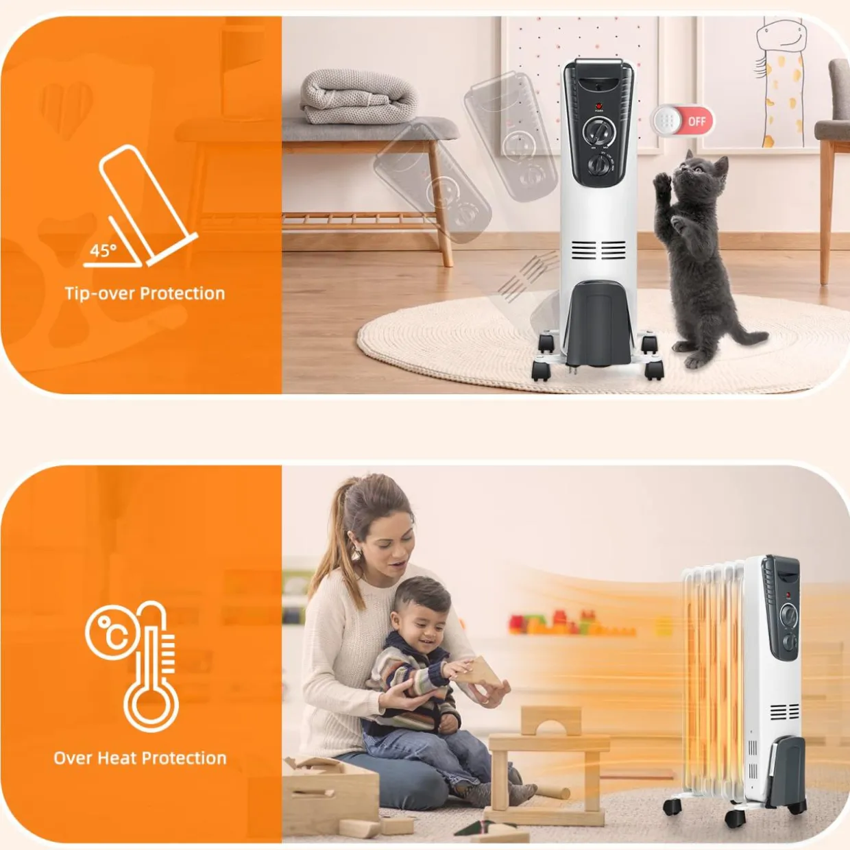 TANGKULA Electric Oil Heater, 1500W Oil Filled Radiator Heater w/ Tip-over and Overheating Protection