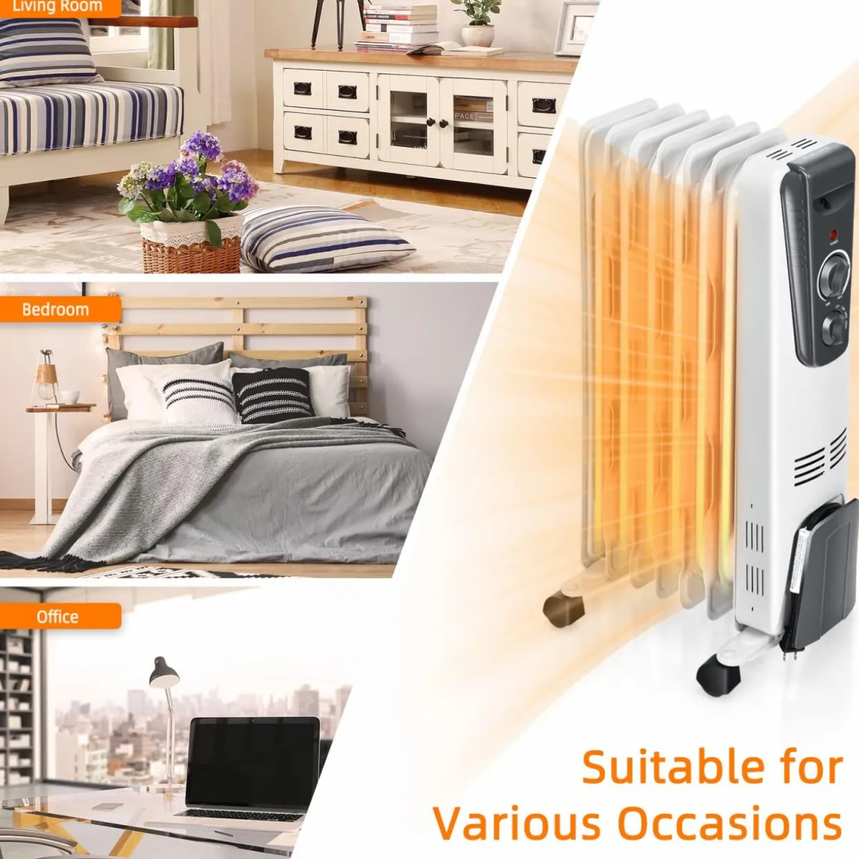 TANGKULA Electric Oil Heater, 1500W Oil Filled Radiator Heater w/ Tip-over and Overheating Protection