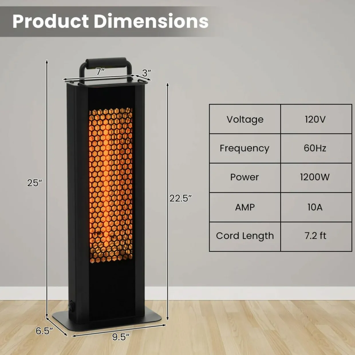 Tangkula Electric Patio Heater, 1200W Infrared Outdoor Heater, Double-Sided Heating