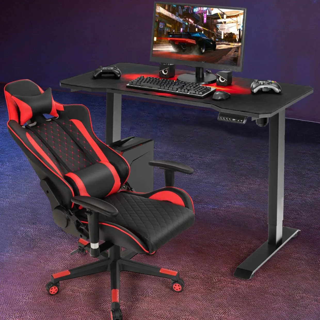 Tangkula Electric Stand up Gaming Desk, Height Adjustable Standing Desk with Programmable Memory & Splice Board
