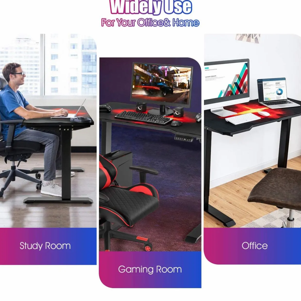 Tangkula Electric Stand up Gaming Desk, Height Adjustable Standing Desk with Programmable Memory & Splice Board
