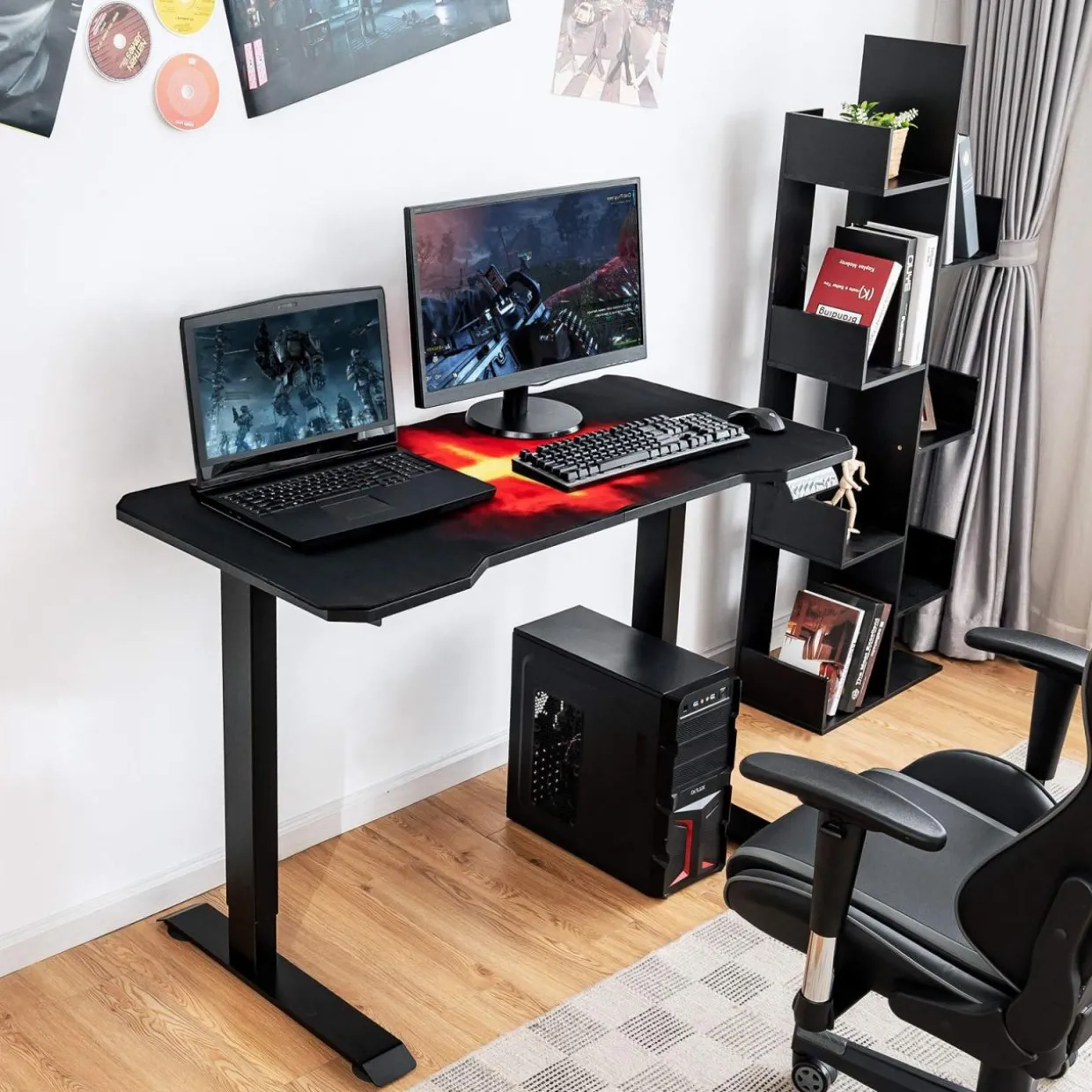 Tangkula Electric Stand up Gaming Desk, Height Adjustable Standing Desk with Programmable Memory & Splice Board