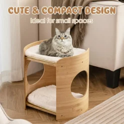 Tangkula Elevated Cat Bed for Indoor Cats, 2-Tier Cute Small Cat Tree Tower with Natural Bamboo Frame