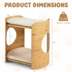 Tangkula Elevated Cat Bed for Indoor Cats, 2-Tier Cute Small Cat Tree Tower with Natural Bamboo Frame