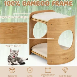 Tangkula Elevated Cat Bed for Indoor Cats, 2-Tier Cute Small Cat Tree Tower with Natural Bamboo Frame