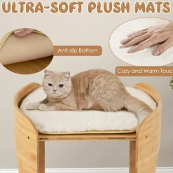 Tangkula Elevated Cat Bed for Indoor Cats, 2-Tier Cute Small Cat Tree Tower with Natural Bamboo Frame