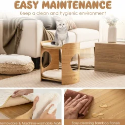 Tangkula Elevated Cat Bed for Indoor Cats, 2-Tier Cute Small Cat Tree Tower with Natural Bamboo Frame