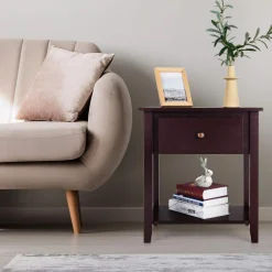 Tangkula End Table with Drawer, Nightstand w/Drawer and Storage Shelf