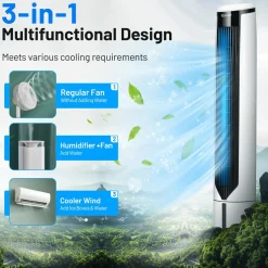 Tangkula Evaporative Cooler, Include Remote Control, 4 Ice Packs, Portable Bladeless Cooler with 3 Modes