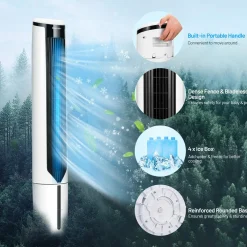 Tangkula Evaporative Cooler, Include Remote Control, 4 Ice Packs, Portable Bladeless Cooler with 3 Modes
