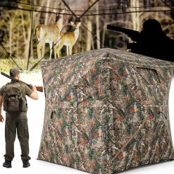 Tangkula Extra Tall 3-4 Person Hunting Blind, 270 Degree See Through Ground Blind with Silent Slide Windows